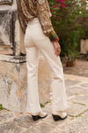 Jean large flare beige taille haute