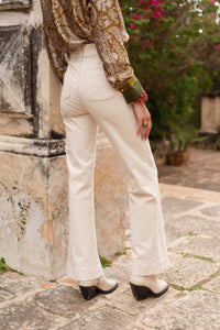 Jean large flare beige taille haute