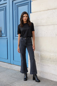 Jean Oraije large flare noir taille haute