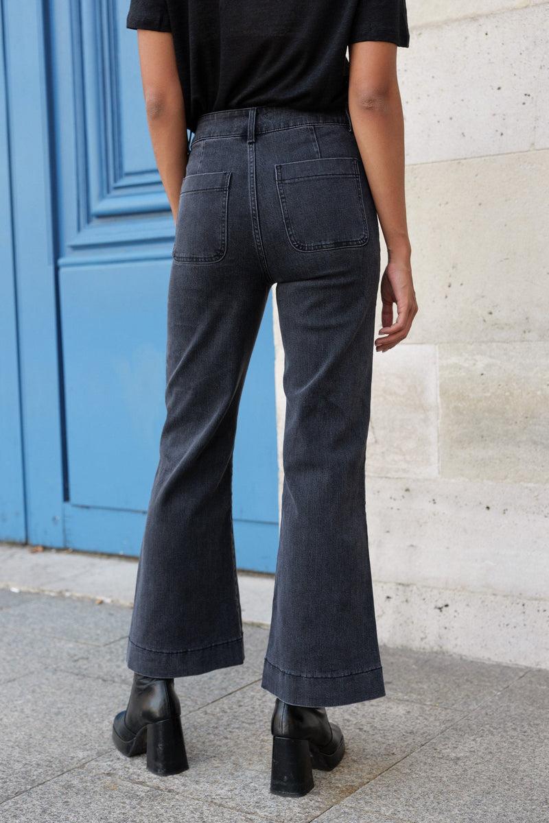 Jean Oraije large flare noir taille haute