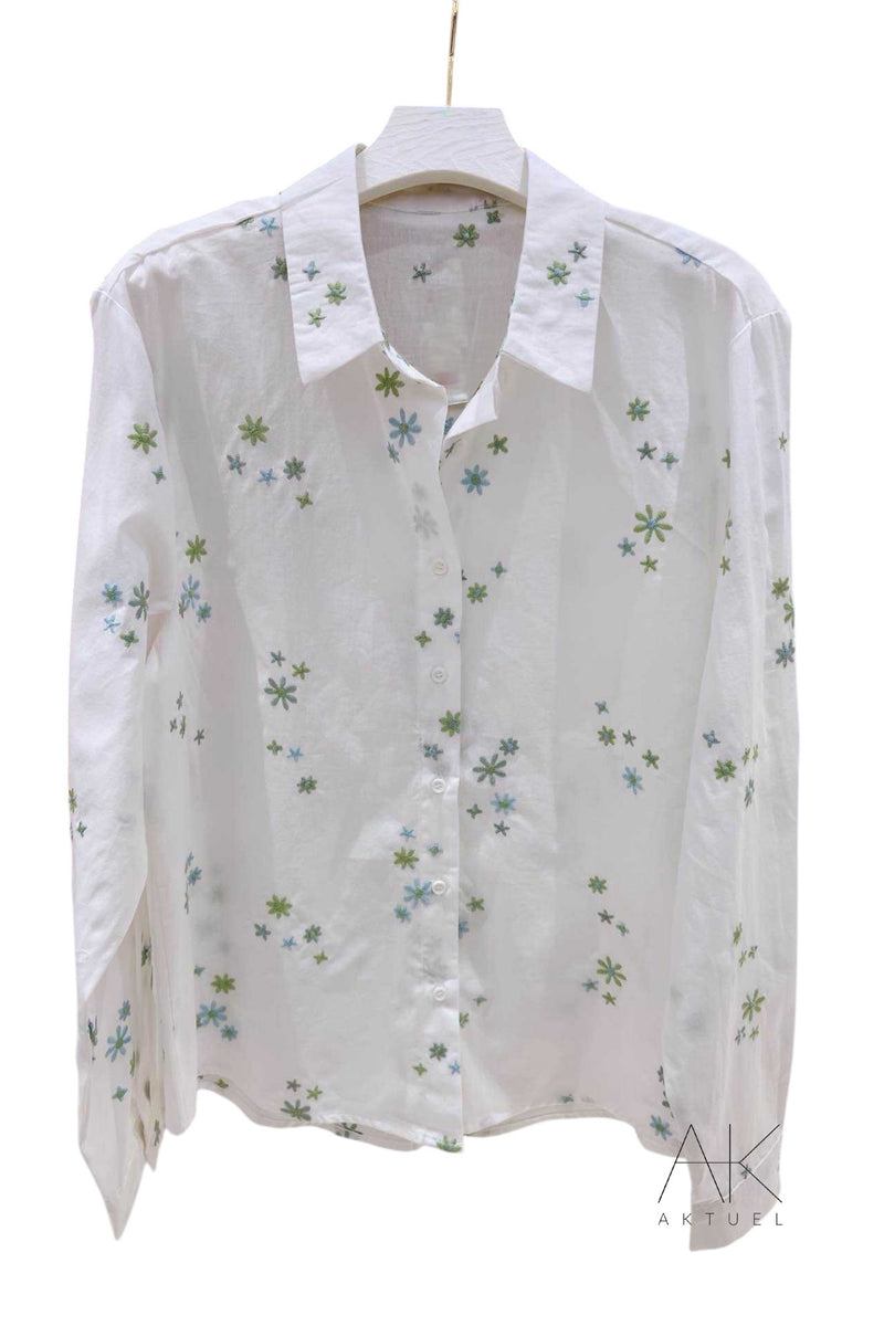 Chemise en coton imprimé fleurs pastel