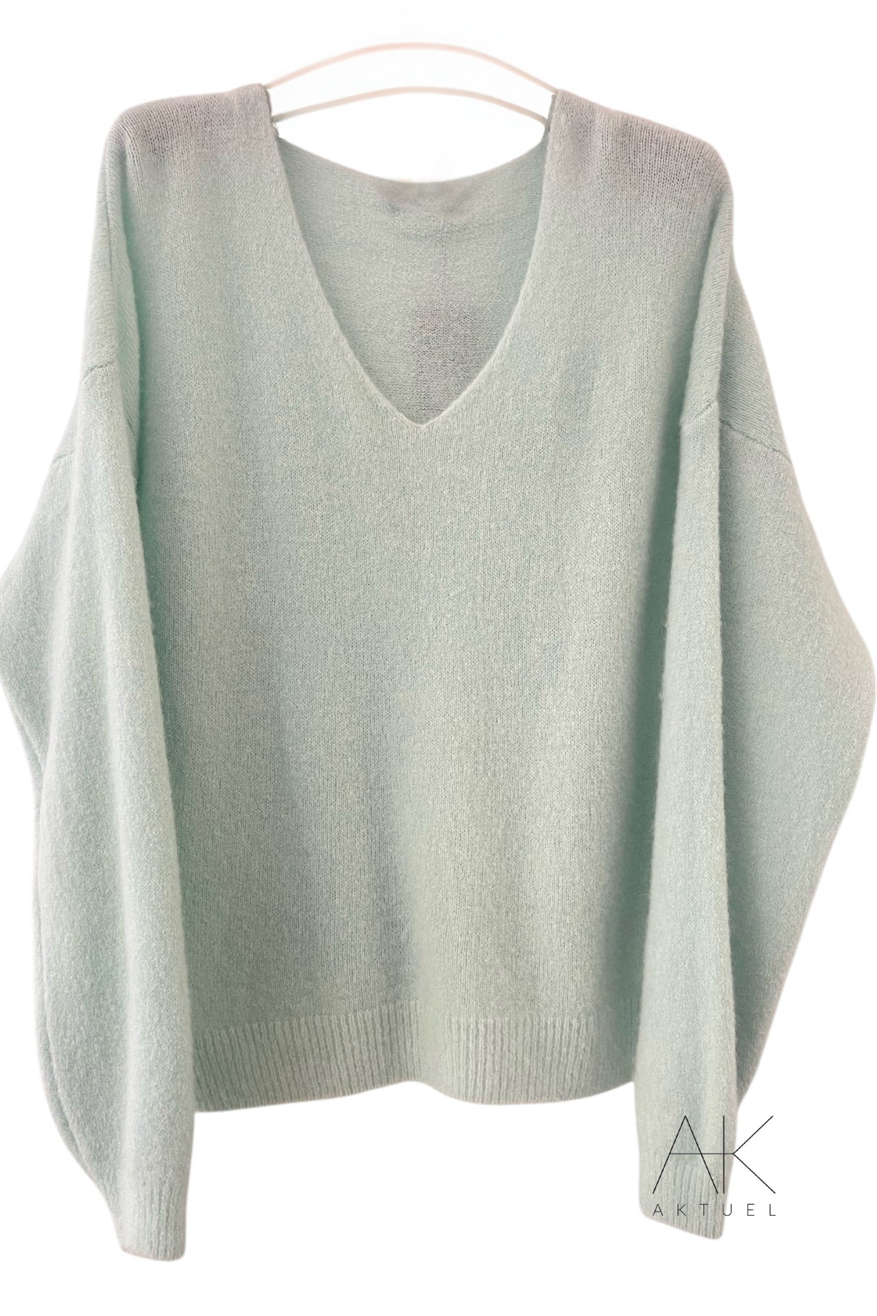 Pull en maille oversize col V vert menthe