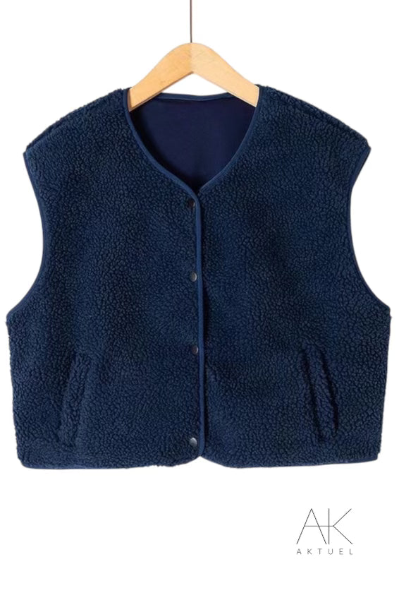 Gilet sans manches en sherpa bleu marine