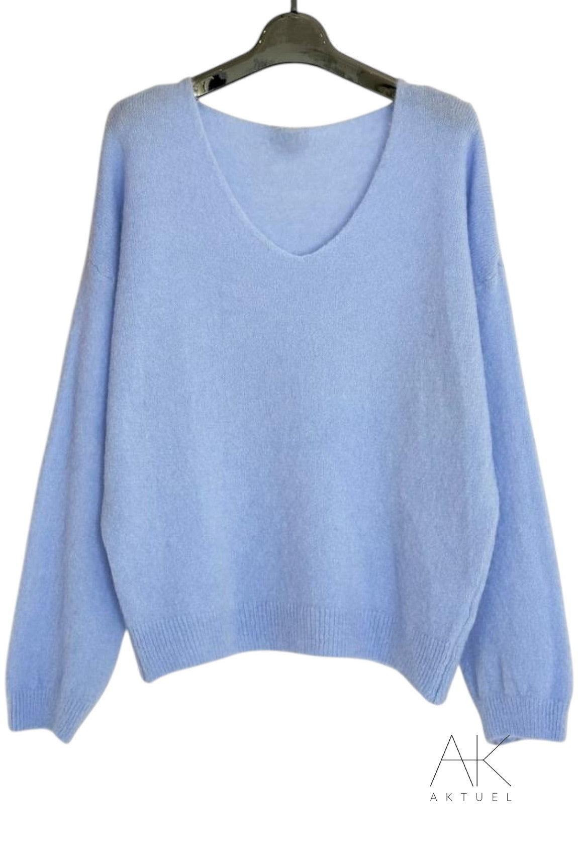 Pull en maille oversize col V bleu ciel