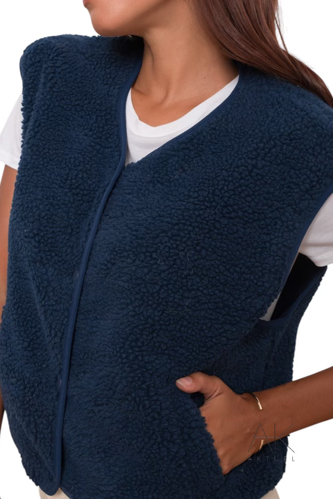 Gilet sans manches en sherpa bleu marine