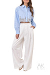 Chemise Crop Bleue avec Dentelle