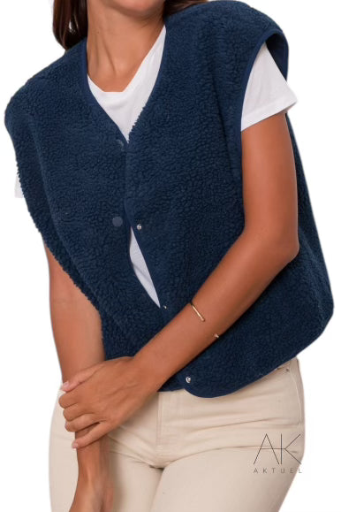 Gilet sans manches en sherpa bleu marine