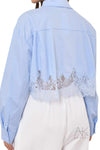 Chemise Crop Bleue avec Dentelle