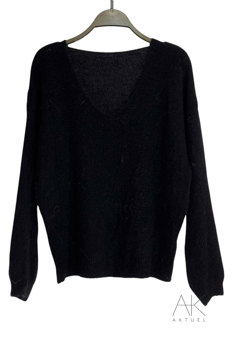 Pull en maille oversize col V noir