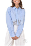 Chemise Crop Bleue avec Dentelle