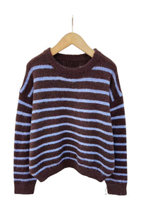 Pull rayé bleu et marron